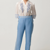 OPHELIA TENCEL Embroidered Pant | CORNFLOWER