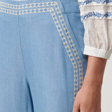 OPHELIA TENCEL Embroidered Pant | CORNFLOWER
