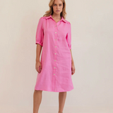 LINEN Collared Button Thru Dress | PINK