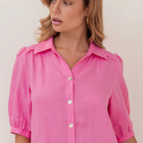 LINEN Collared Button Thru Dress | PINK