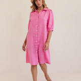 LINEN Collared Button Thru Dress | PINK