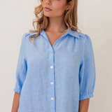 LINEN Collared Button Thru Dress | CHAMBRAY