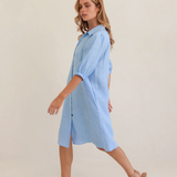 LINEN Collared Button Thru Dress | CHAMBRAY