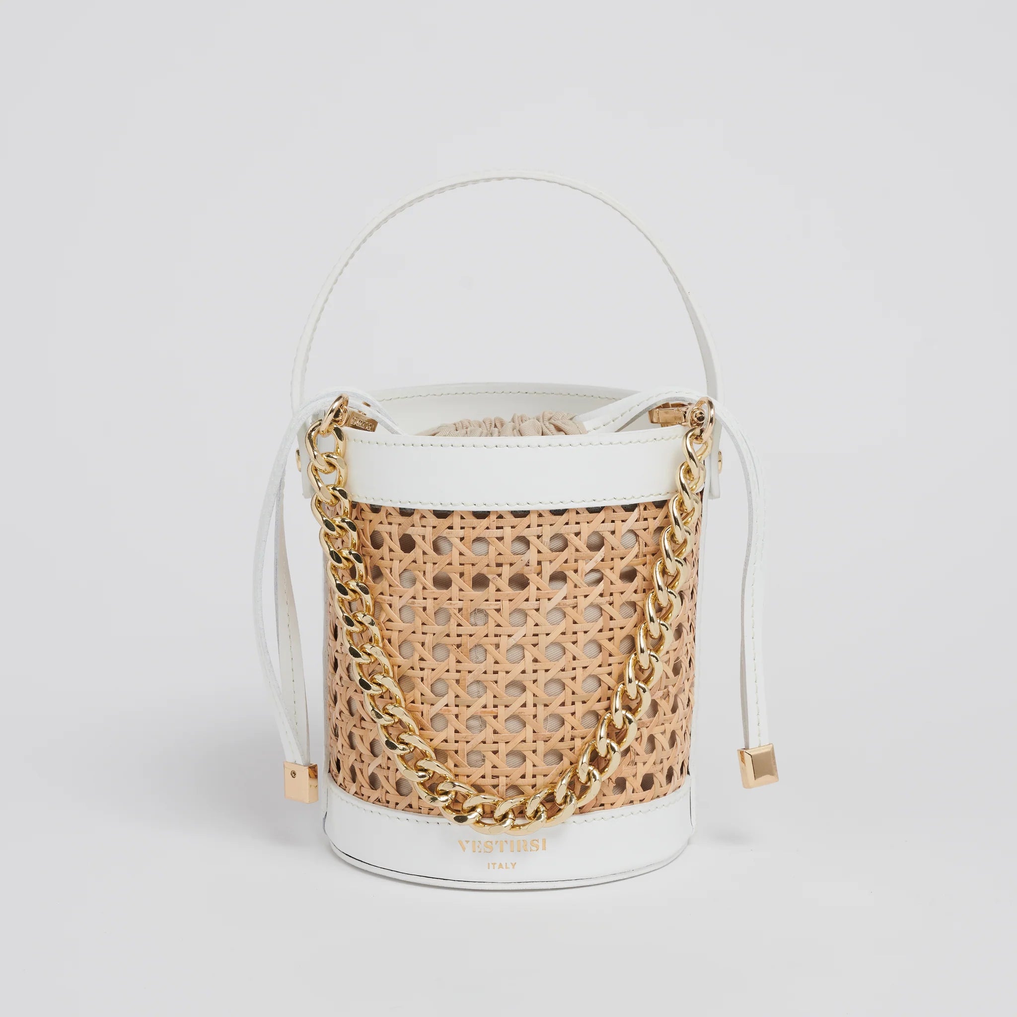 Brittany White Rattan Bucket Bag