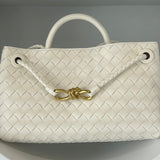 LACEY Leather Woven Tote Bag | WHITE
