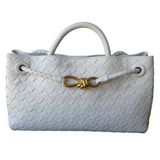 LACEY Leather Woven Tote Bag | WHITE