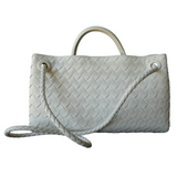 LACEY Leather Woven Tote Bag | WHITE