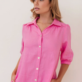 LINEN Collared Button Thru Dress | PINK