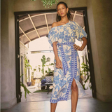 ZENOBIA Midi Skirt | AZURE MOSAIC