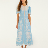 LIGHT Blue Embroidery Midi Dress