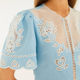 LIGHT Blue Embroidery Midi Dress