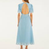 LIGHT Blue Embroidery Midi Dress
