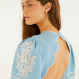 LIGHT Blue Embroidery Midi Dress
