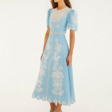 LIGHT Blue Embroidery Midi Dress